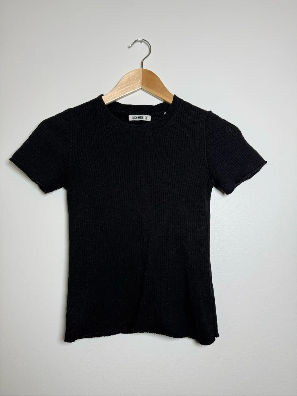 Buck Mason Womens Surplus Rib Short Sleeve Crewneck Tee Black Small Quiet Luxury